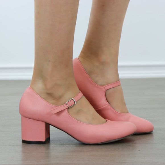 Shoes - Block Heel Vintage Peach Rockabilly Style Pumps